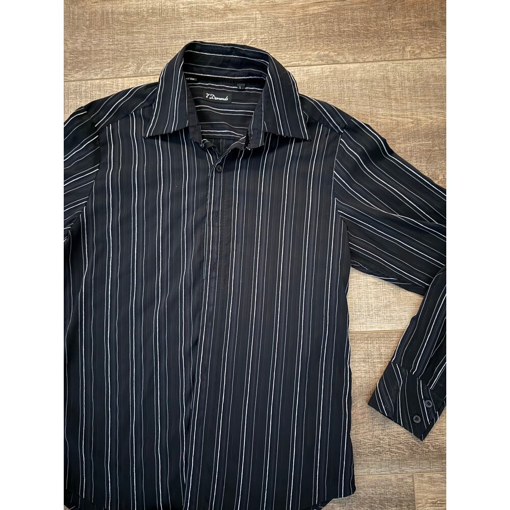 7 Diamonds Men’s Black White Pinstripe Long Sleeve Button Shirt Large L